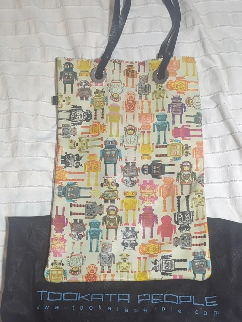 Multicolor Robot Print Tote Bag